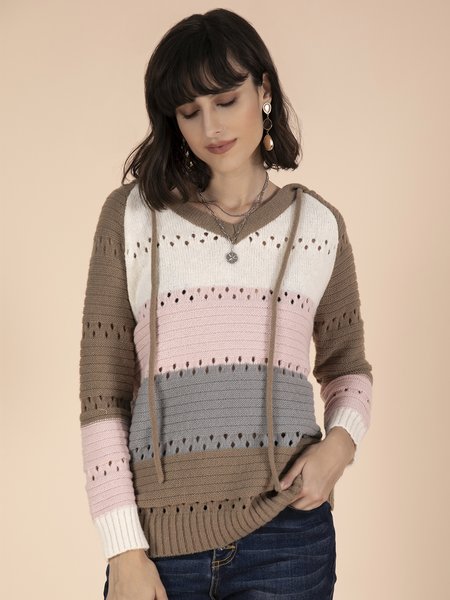 

Block Striped Drawstring Sweater, Multicolor, Sweaters