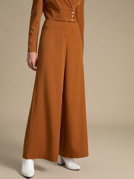 

Plain Wide Leg Pants, Brown, Wide Leg Pants
