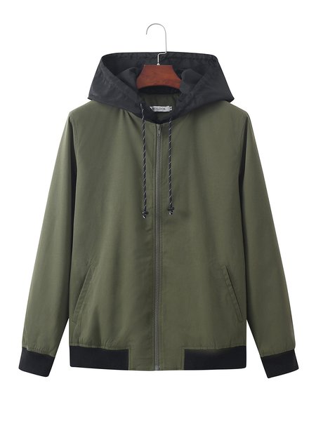 

Basic Detachable Hood Solid Outerwear Jacket, Army green, Jackets & Coats