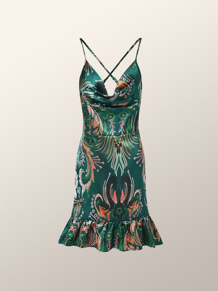 

Ruffled sling floral short cami dress, Green, Maxi Dresses