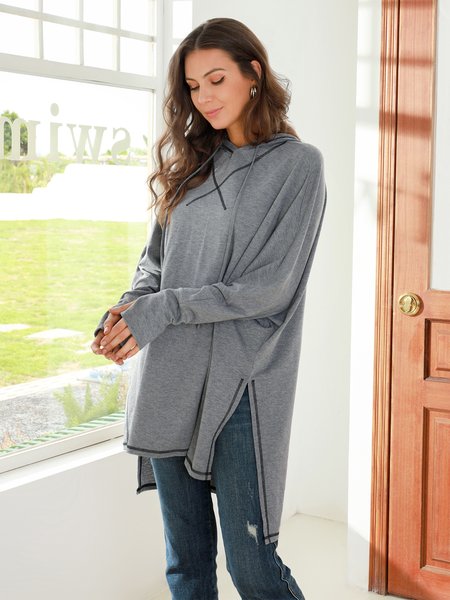 

Plain Boho Cotton-Blend Long Sleeve Sweatshirt, Light gray, Sweatshirts & Hoodies
