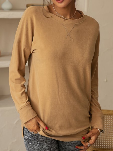 

Gray Solid Crew Neck Long Sleeve Shirts & Tops, Khaki, Hoodies & Sweatshirts