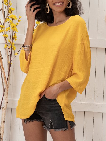 

Crew Neck Shift 3/4 Sleeve Casual Top, Yellow, Blouses and Shirts