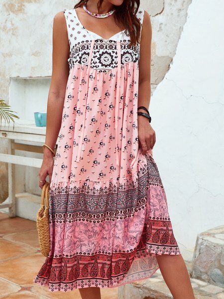 

Tribal Boho Sleeveless Women Dress, Pink, Maxi Dresses