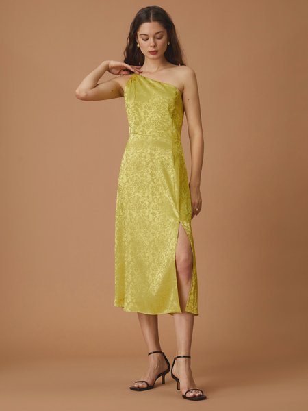

Elegant One Shoulder Dress, Green, Midi Dresses