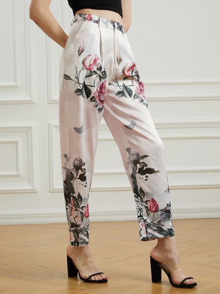 

Lady Elegant Floral Regular Fit Pants, As picture, Bottoms