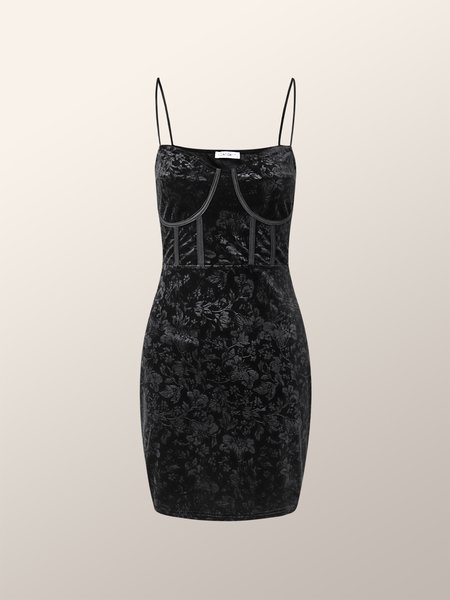 

Velvet Jacquard Fitted Cami Dress, Black, Mini Dresses