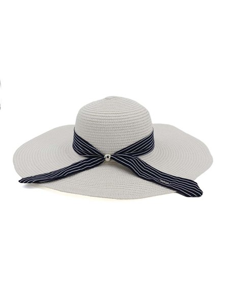 

Vacation straw hat bow beach sun hat, White, Hats