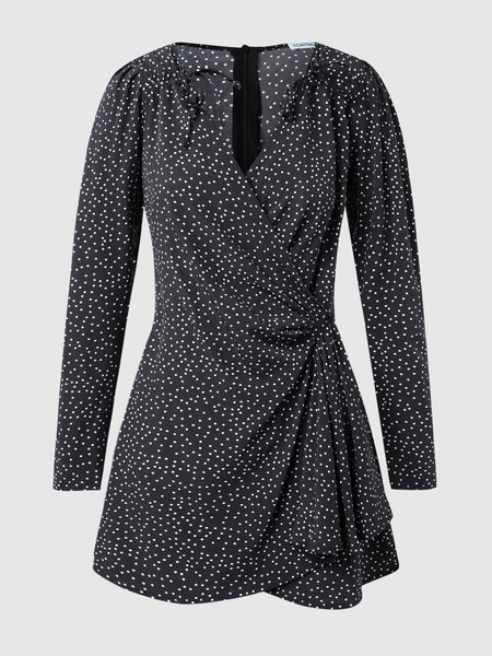 

Polka Dots Elegant Regular Fit Bishop Sleeve Weaving Dress, Black, Mini Dresses