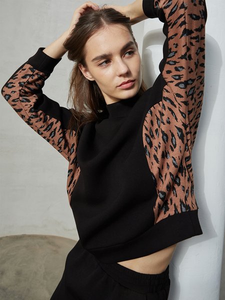 

Casual Shift Leopard Sweatshirt, Black, Pullovers