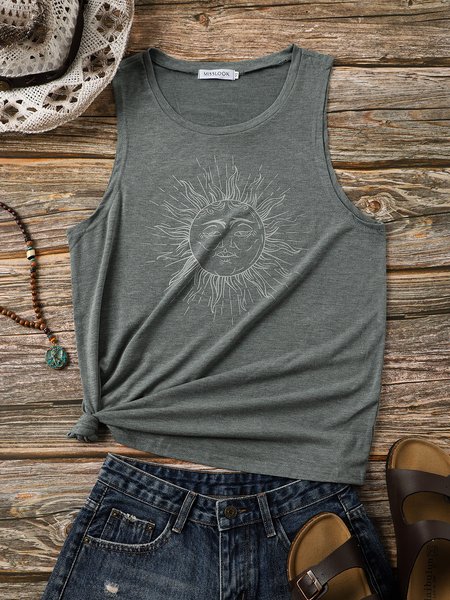 

Casual simple graffiti print ladies vest, Green, Tanks & Camis