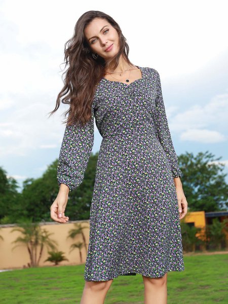 

Notched-neck Floral Chiffon Dress, Lavender, Floral Dresses