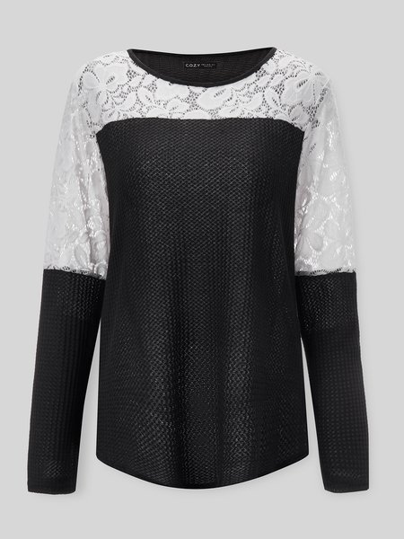 

Lace Sweet Long Sleeves Shirts & Tops, Black, Tops