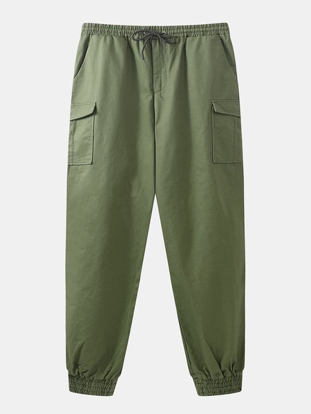 

Casual Solid Pockets CargoPants, Army green, Men's pants