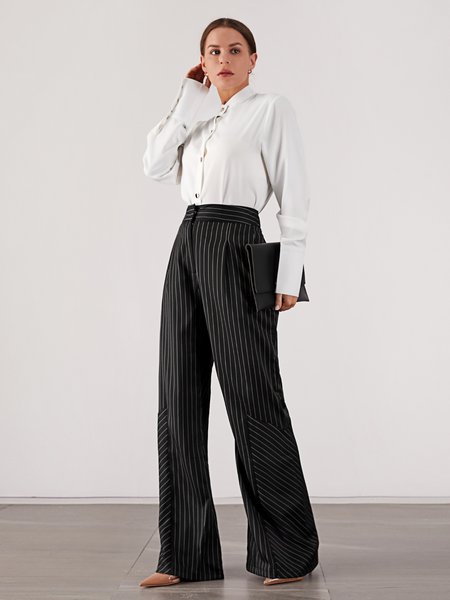 

Simple Regular Fit Wide Leg Pants, Black, Pants