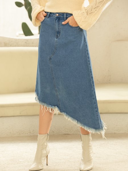 

Plain Loosen Denim Skirts, Blue, Skirts