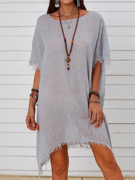 

Plain Short Sleeve Casual Tops, Light grey, Mini Dresses