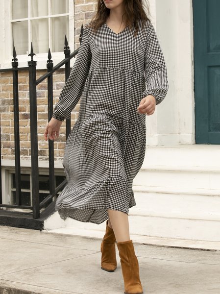 

Holiday V Neck Shift Holiday Daily Long Sleeve Dress, As picture, Midi Dresses