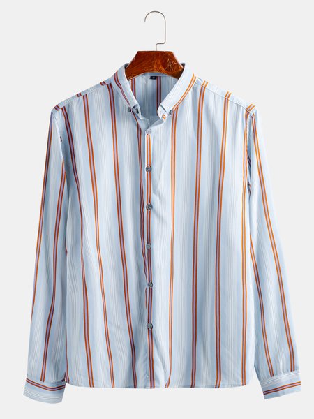 

Shirt Collar Stripes Casual Shirts & Tops, As picture, Men's Floral shirt