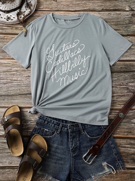

Short Sleeve Printed Cotton Crew Neck T-shirt, Gray, Auto-clearance