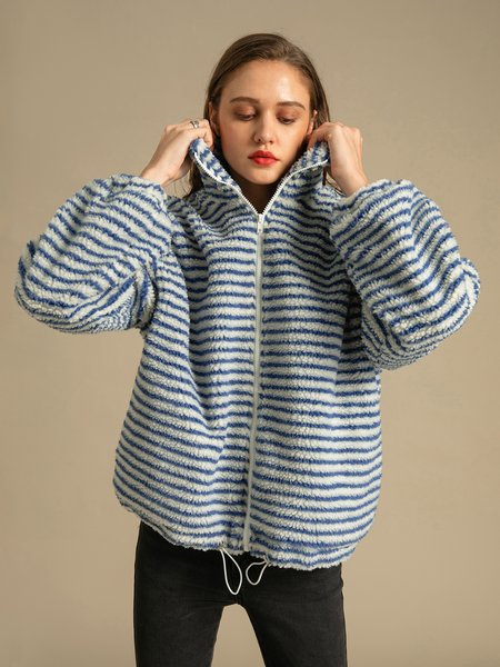 

Shift Long Sleeve Stripes Outerwear, White-blue, Coats