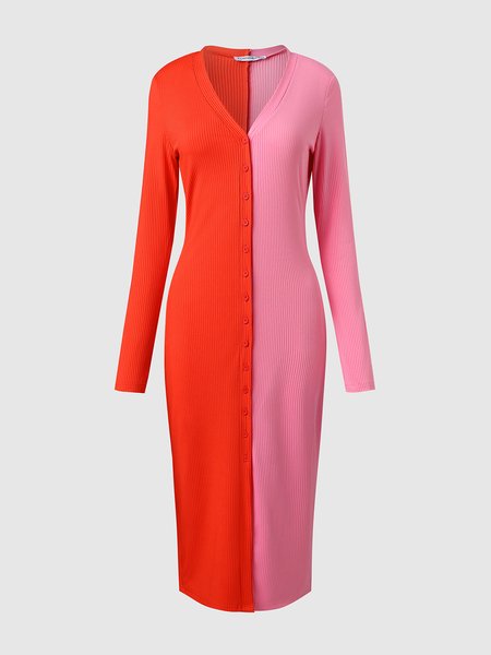 

Solid Color-block Rib Dress, Orange, Midi Dresses