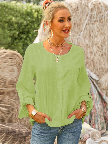 

Long Sleeve Shift Crew Neck Plain Shirts & Tops, Green, Blouses & Shirts