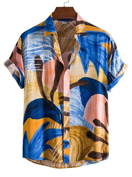 

Men's Printed Shirt Collar Beach Shirts, Blue, Shirts