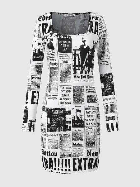 

Slim Fit Printed Knitting Dress, White, Mini Dresses