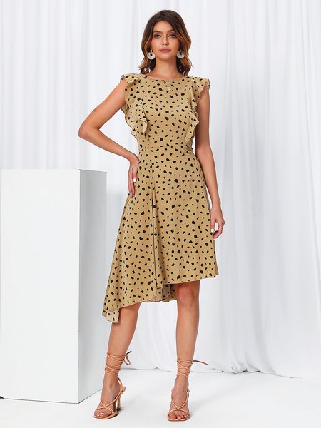 

Sweet Crew Neck Cold Shoulder A-Line Weaving Dress, Brown, Dresses