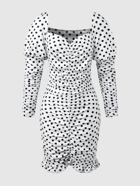 

Polka Dots Elegant Regular Fit Weaving Dress, Black-white, Mini Dresses