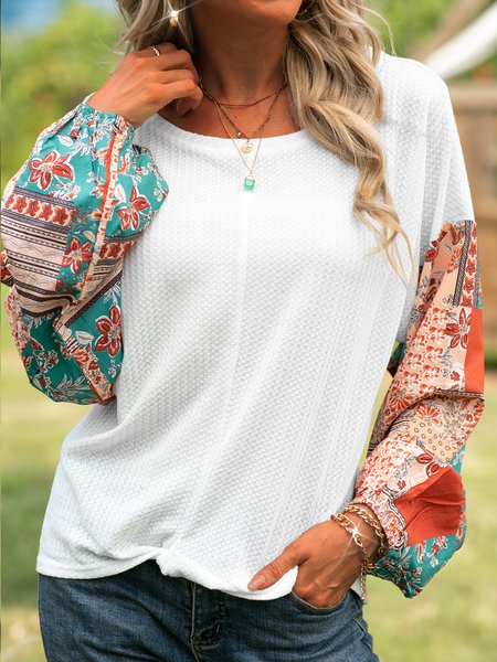 

shift paneled boho scoop neckline Tops, White, Tops