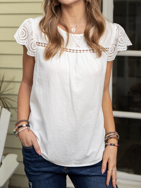 

Plain Holiday Frill Sleeve Tops, White, T-Shirts