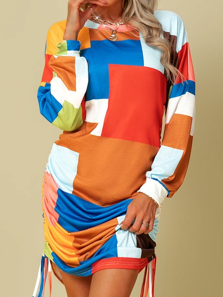 

Long Sleeve Shift Knitting Dress, Multicolor, Mini Dresses