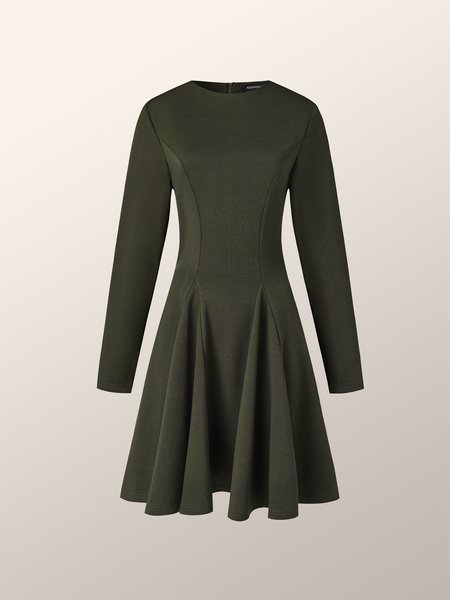 

Lady Solid Crew Neck Long Sleeve Mini Dress, As picture, Dresses