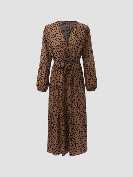 

Casual Vintage Long Sleeve Floral Dresses, Red brown, Casual Dresses