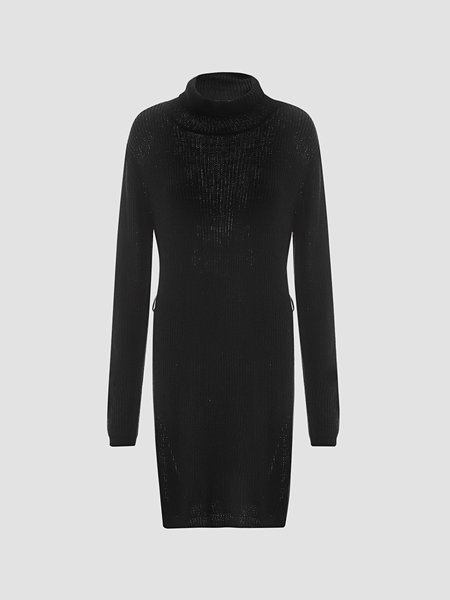 

Casual Vintage Plain Long Sleeve Dresses, Black, Casual Dresses