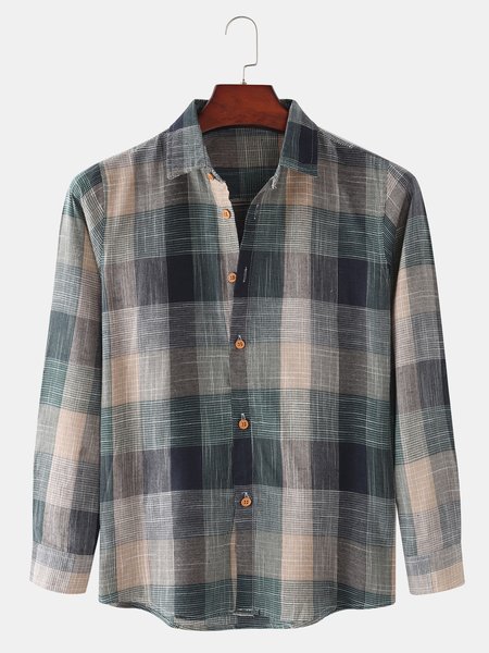 

Plaid Printed Casual Shirts & Tops, Green, Men's shirts
