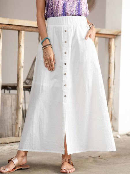 

Beach Casual Plain Skirt, White, Skirts