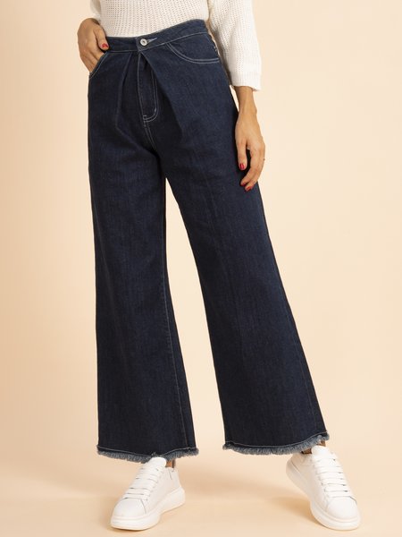 

Dark blue washed denim wide leg pants, Pants