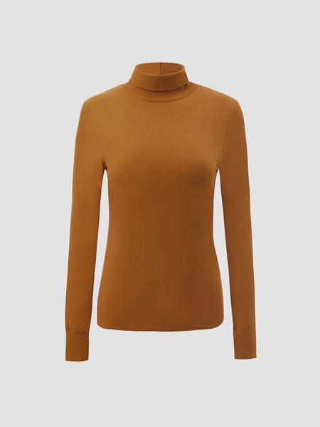 

New high neck Pullover elastic long sleeve bottomed T-shirt multicolor, Brown, Shirts & Blouses