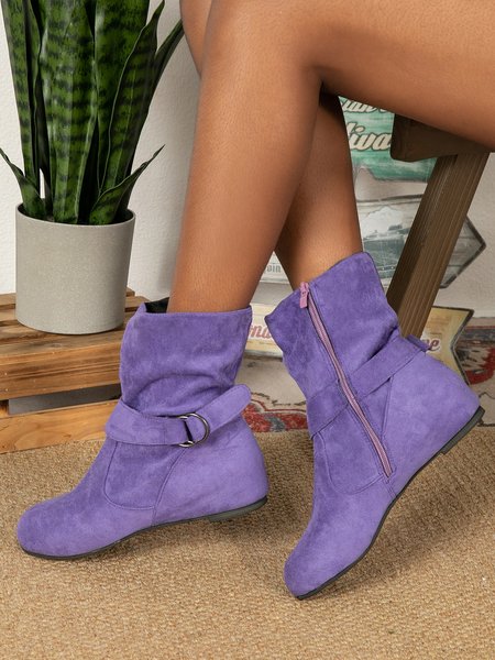 

Plain Buckle Zipper Casual Inner Heightening Boots, Purple, Boots