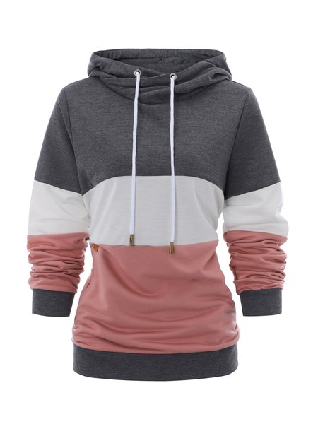 

Color-Block Hoodie Casual Shift Shirts & Tops, Grey-white1, T-Shirts