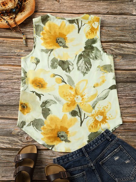 

Casual floral print vest, As picture, Tanks & Camis