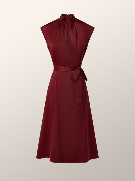 

Turtleneck Solid Elegant Dress, Rose red, Dresses