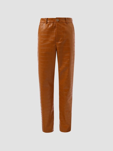 

Brown Vintage Shift Pu Leather Pants, Women's Clothing