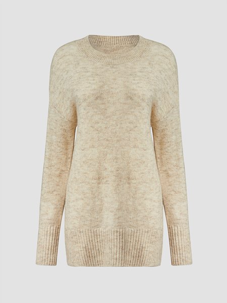 

Casual Vintage Plain Cotton-Blend Long Sleeve Sweater, Light camel, Sweaters