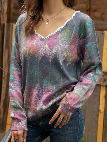 

Simple & Basic Floral-Print Shift Long Sleeve Sweater, As picture, Sweaters & Cardigans