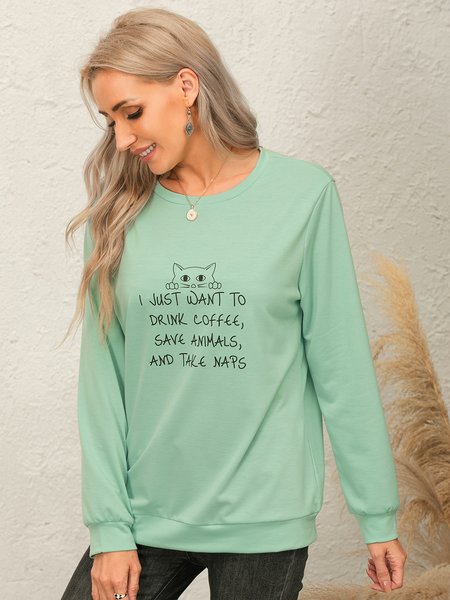

Cotton-Blend Long Sleeve Sweatshirt, Green, Hoodies & Sweatshirts