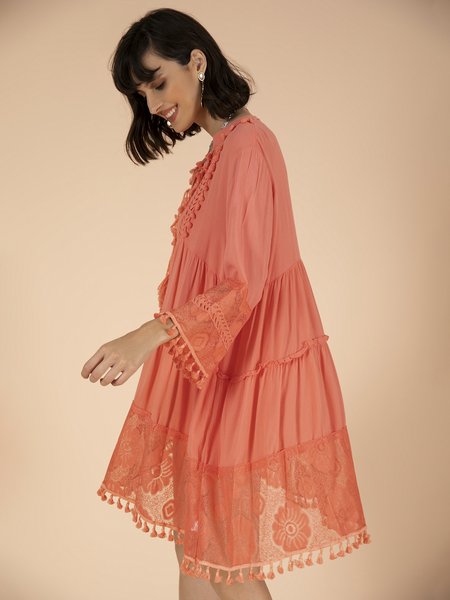 

3/4 Sleeve Boho Dresses, Rose red, Boho dresses